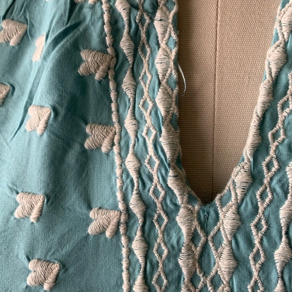 Sundance, seafoam color with embroidery accents. Sleeveless/Halter style top. - Picture 2 of 8